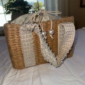 Chic Woven Purse with Pearl Accents